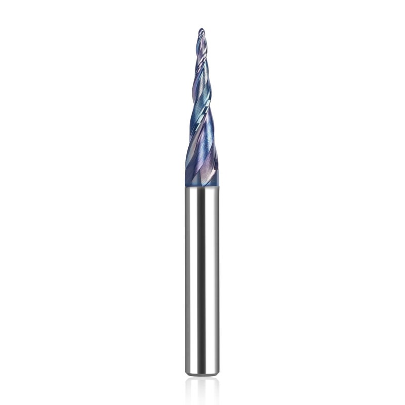 SpeTool TAC Coated Tapered Ball Nose End Mill 1/4" Shank 1/32" Cutting Radius, CNC Router Bit for 3D Carving Engraving - Image 1